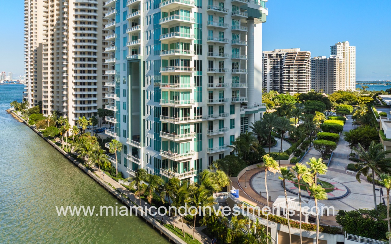 Asia condo closeup view lower half of building from slight side angle