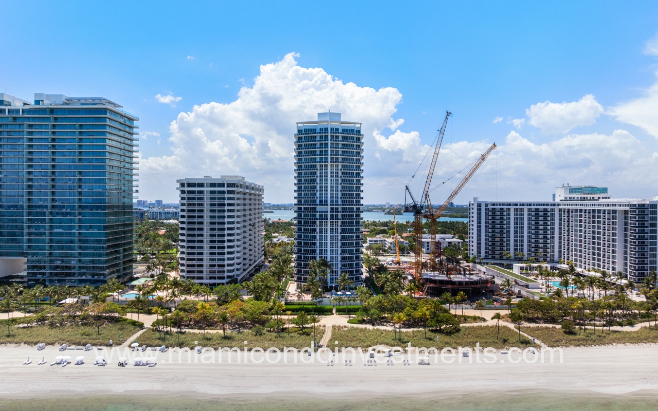 Bellini Bal Harbour drone view of condo building from above the ocean