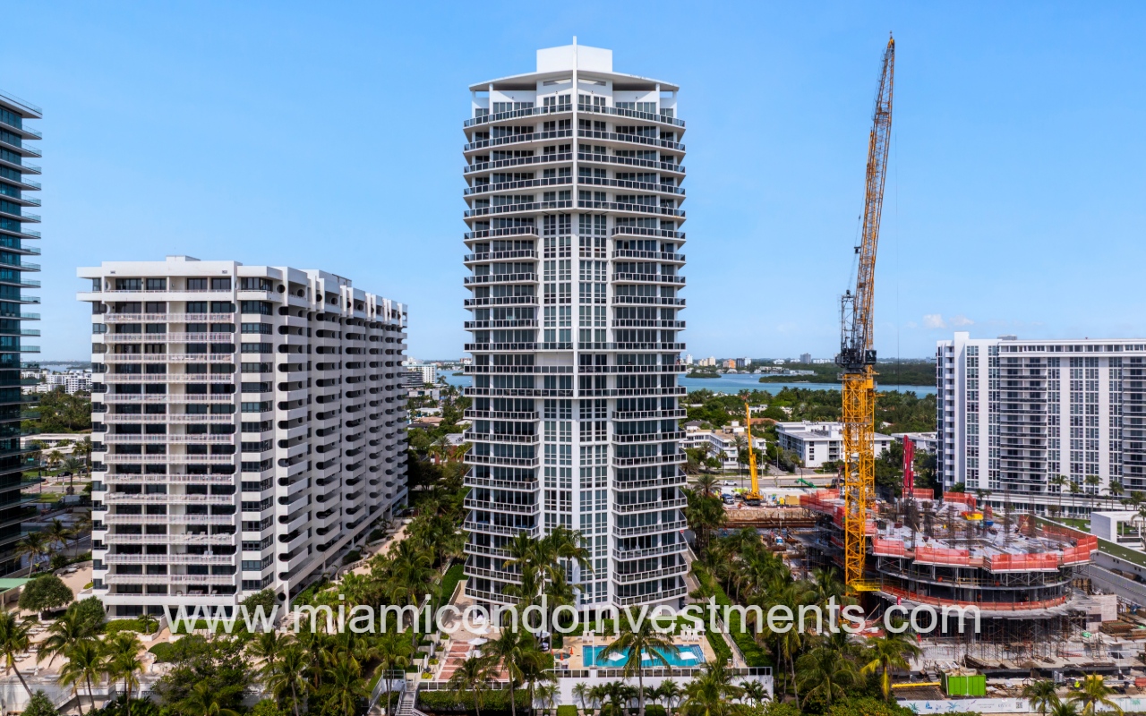 Bellini Bal Harbour drone closeup of condo building in the morning