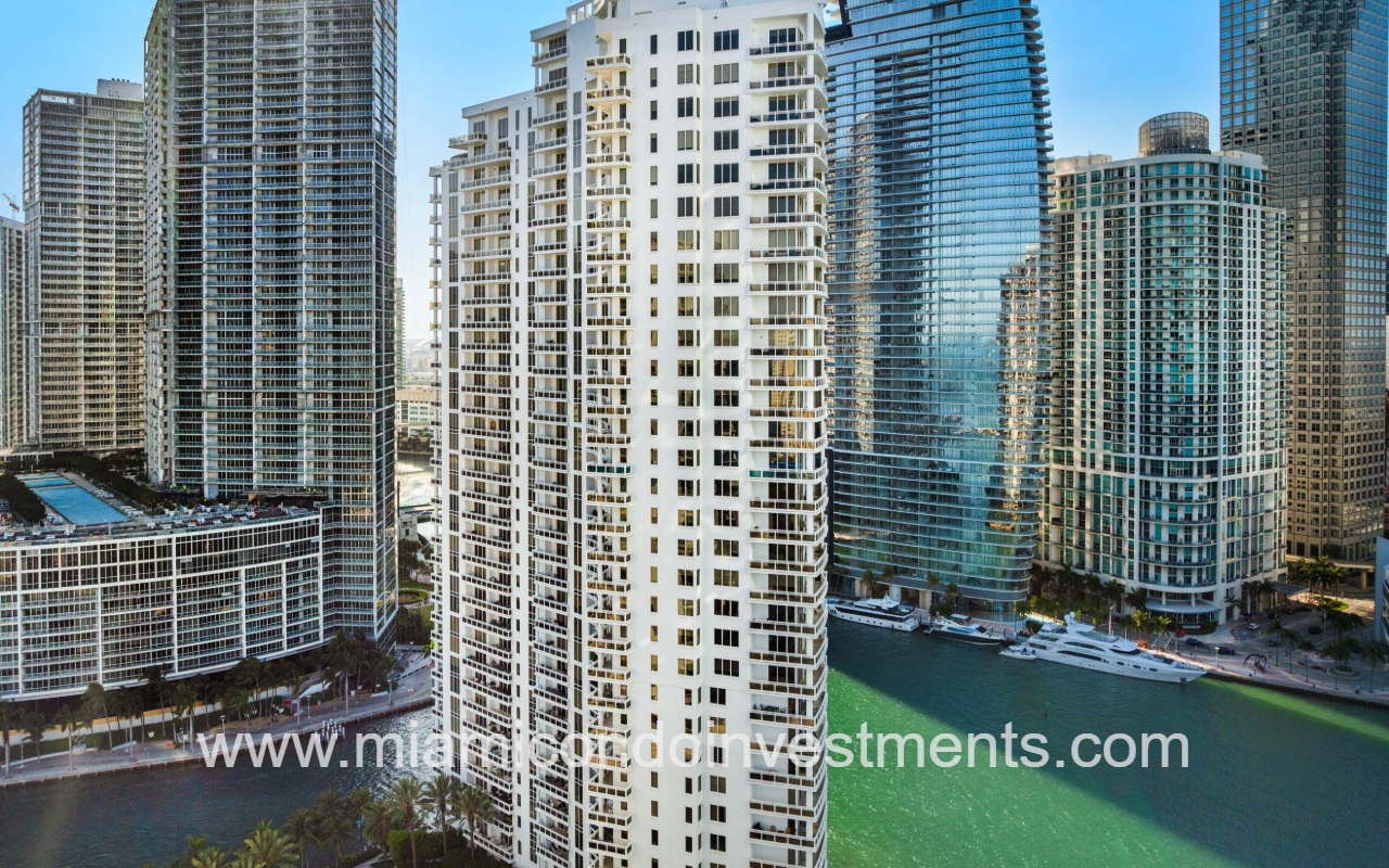 Carbonell drone of side angle of condo building closeup
