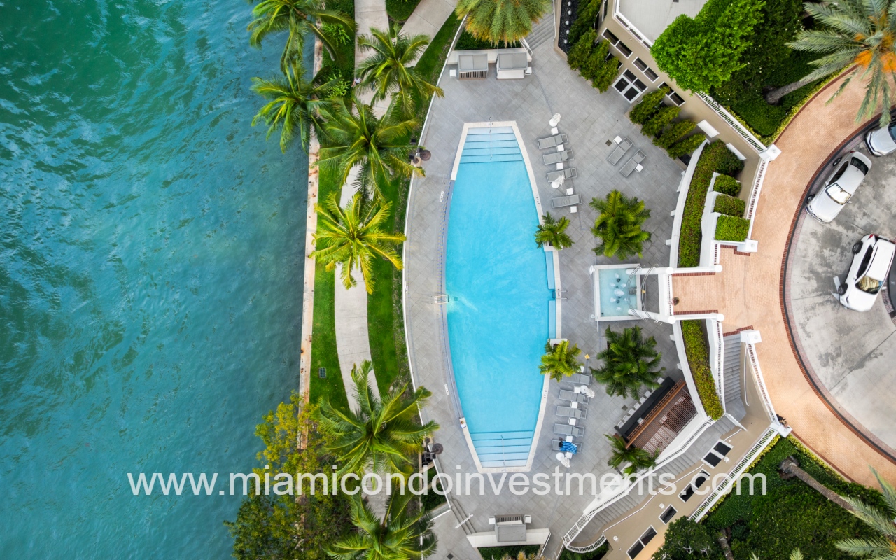 Carbonell condo building top down view of pool
