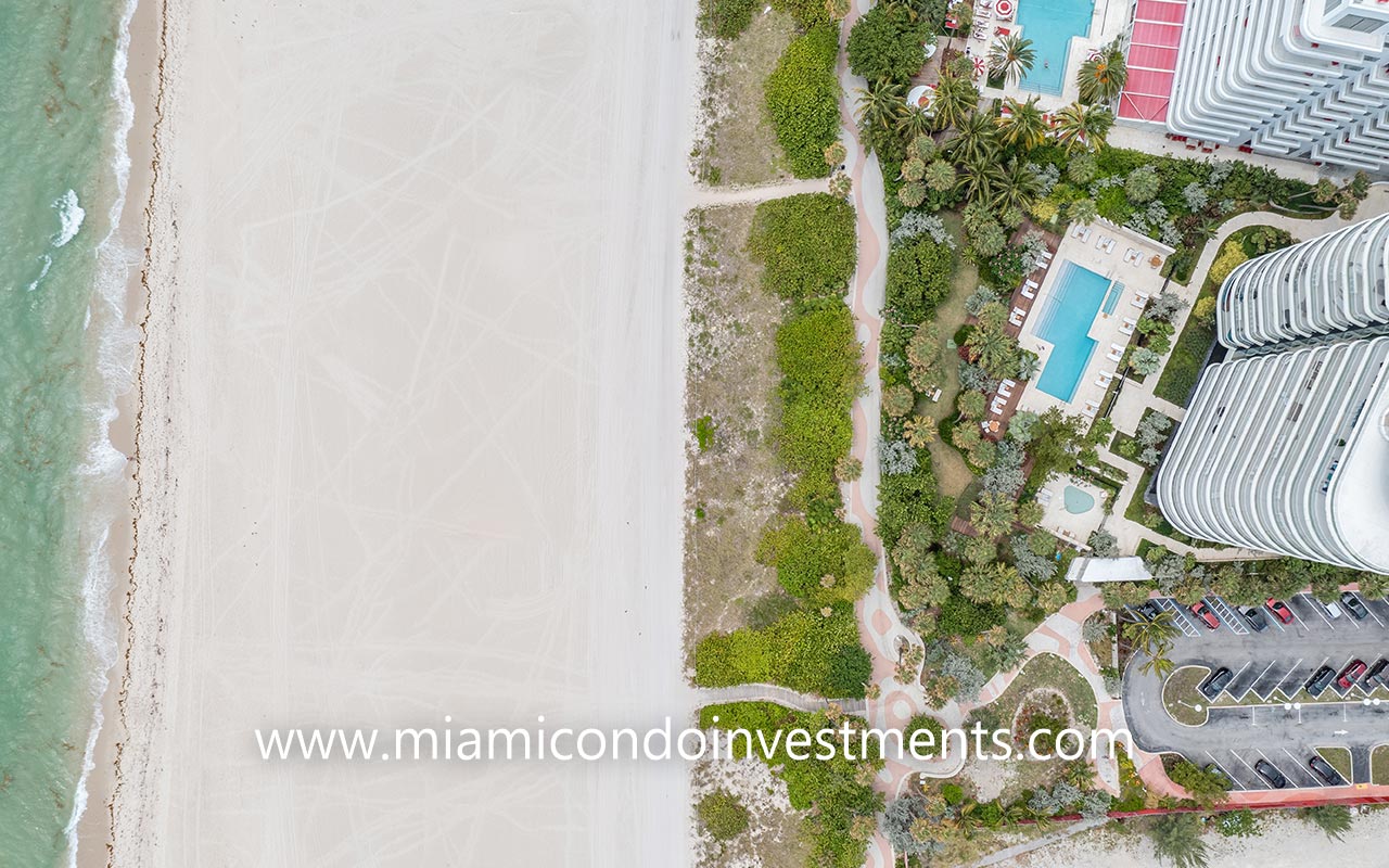 aerial view of beach and pool at Faena House