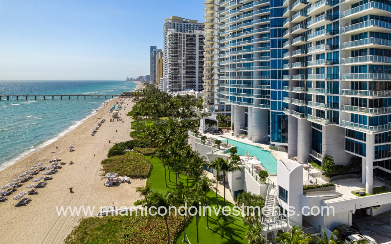Jade Beach lower building profile exterior with beachfront view