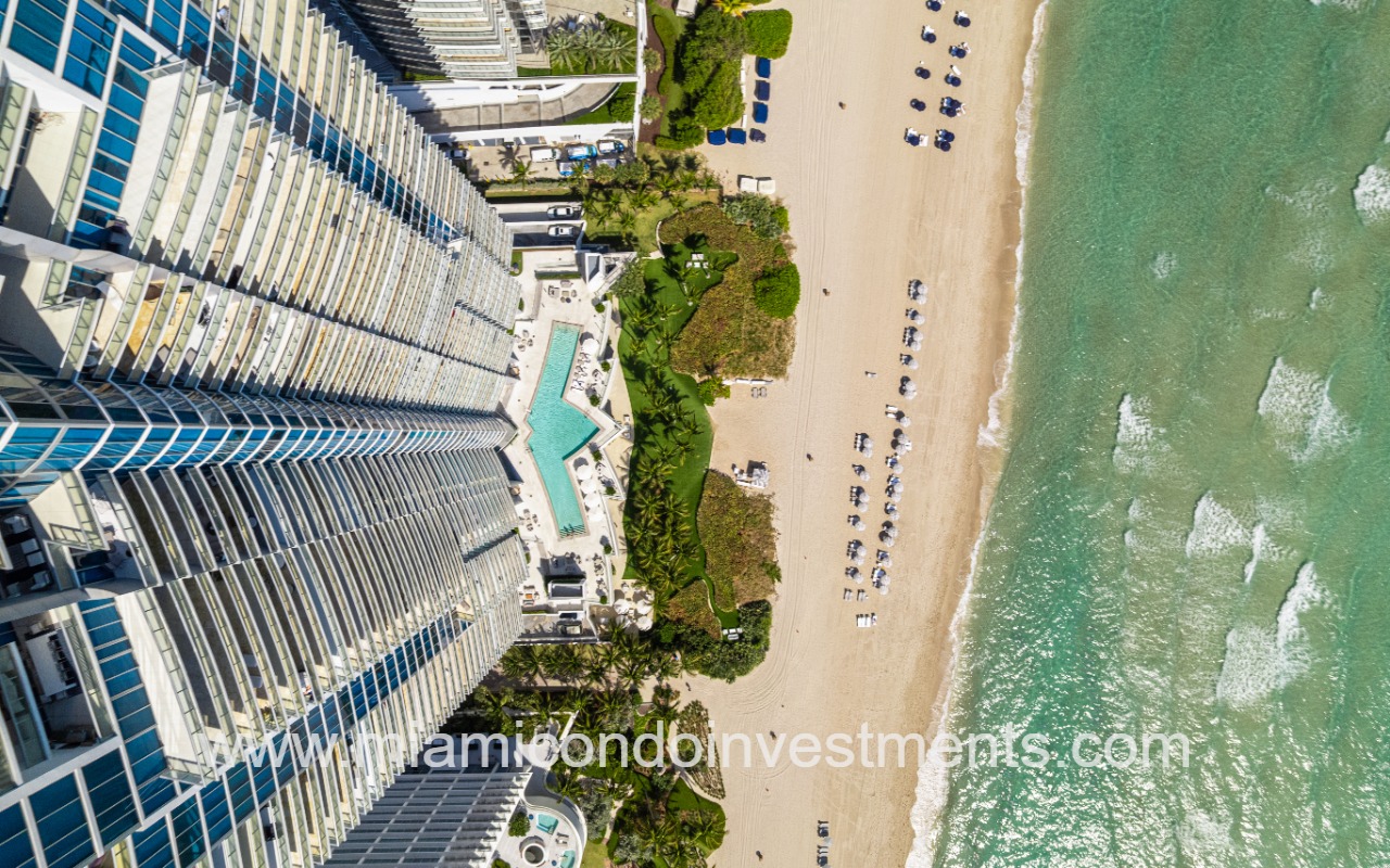 Jade Beach top downward view of pool and beach