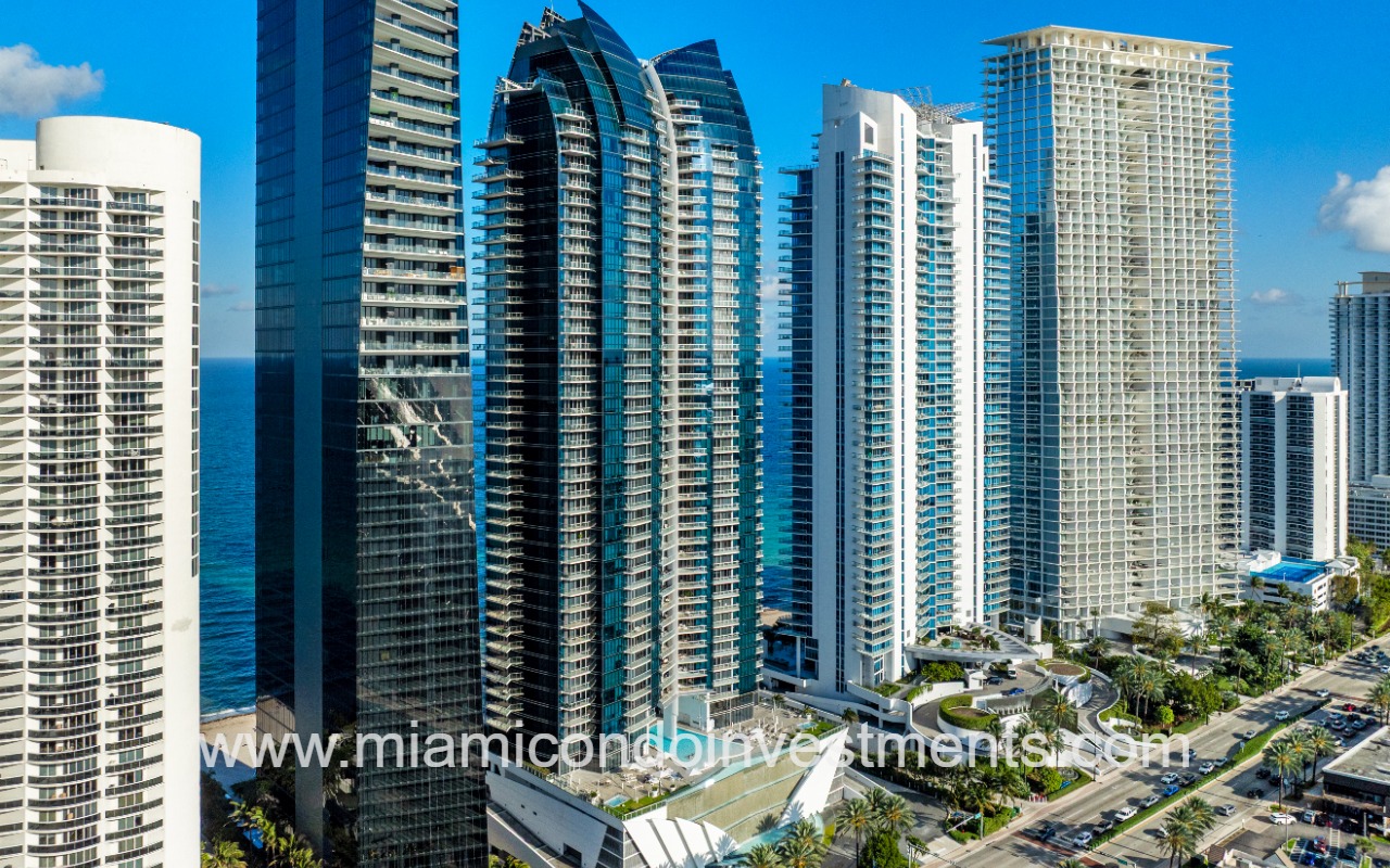 Jade Ocean condos drone angle of front of building