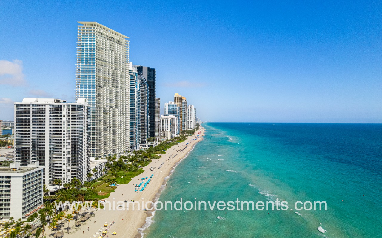 Jade Signature long view of beach and condo building