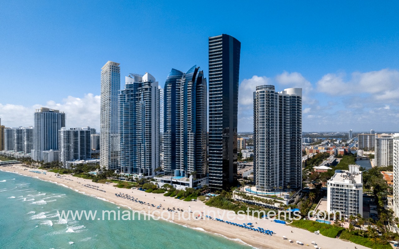 Ocean Four drone angle of condo building and along skyline