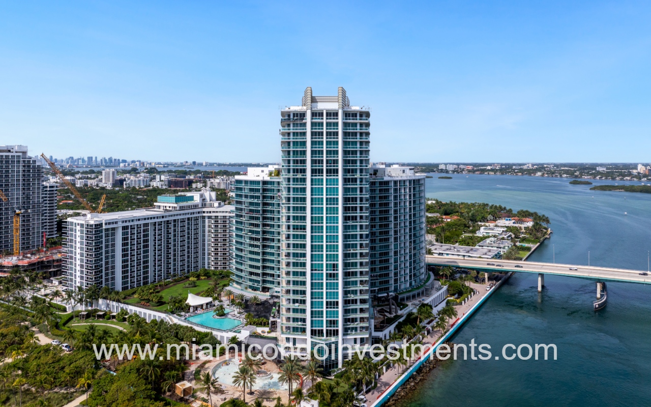 One Bal Harbour drone view overlooking condo building and waterfront surrounding