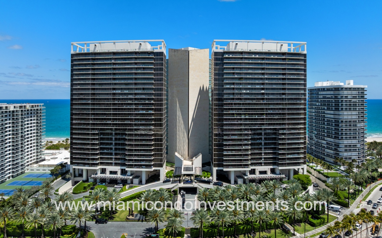 St Regis Bal Harbour Center drone facing front of condo building