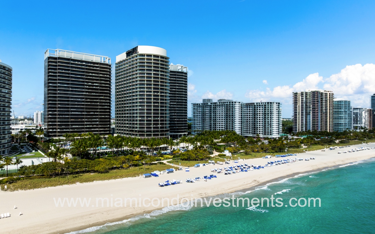 St. Regis Bal Harbour view facing condo building from above ocean