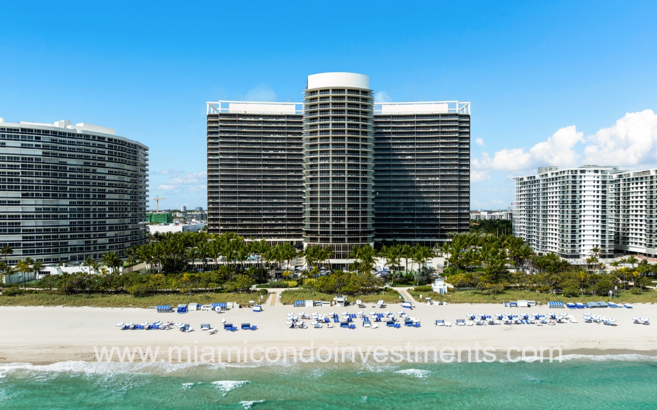 St. Regis Bal Harbour view directly facing condo building from over ocean