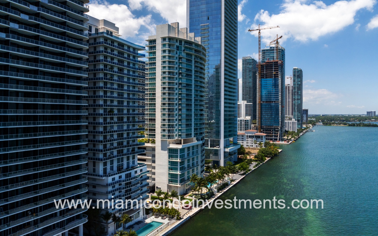 Star Lofts drone angle view of condo buildings along the waterway