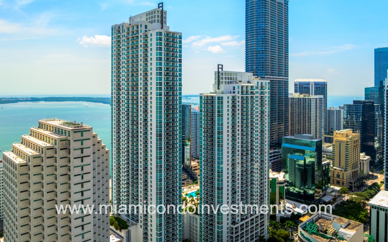 The Plaza Brickell East drone view of condo building