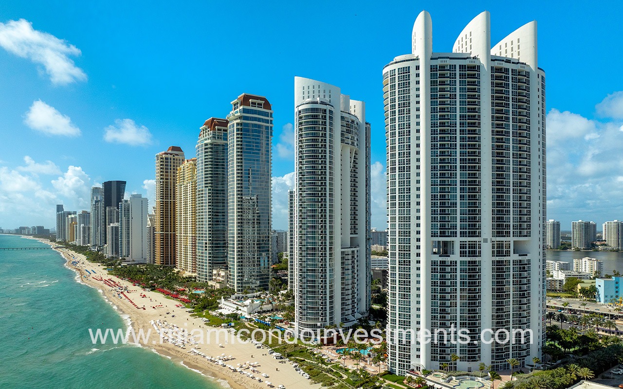 Trump Royal side of building and beach shoreline