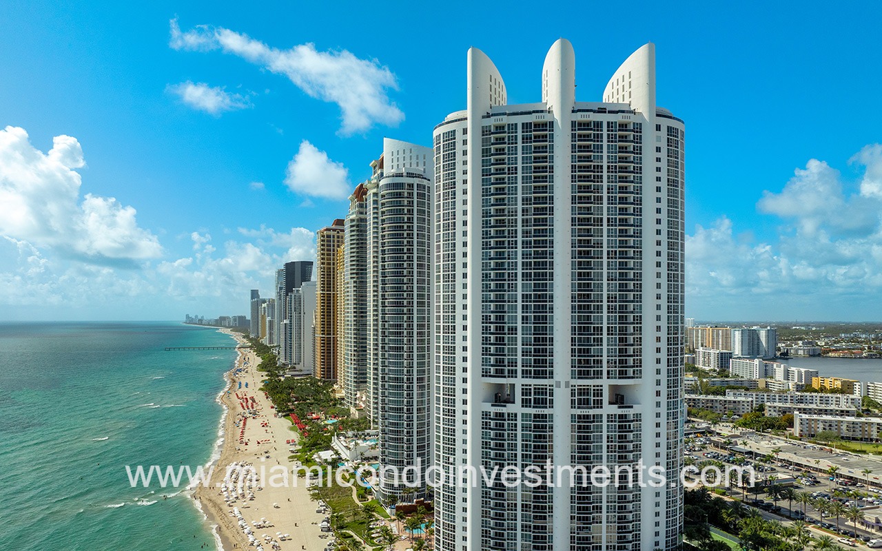 Trump Royal side of building and beach shoreline view