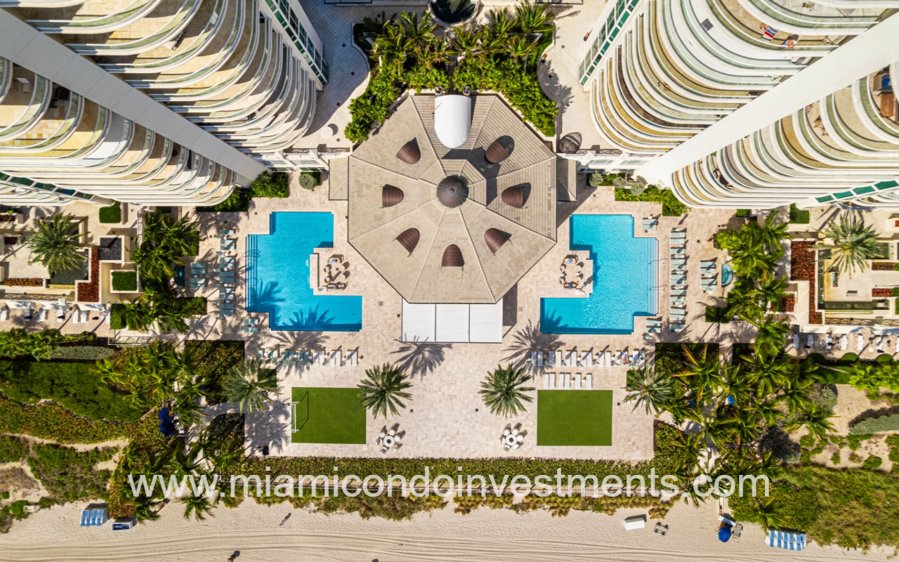 Turnberry Ocean Colony North drone view top down view of pool area