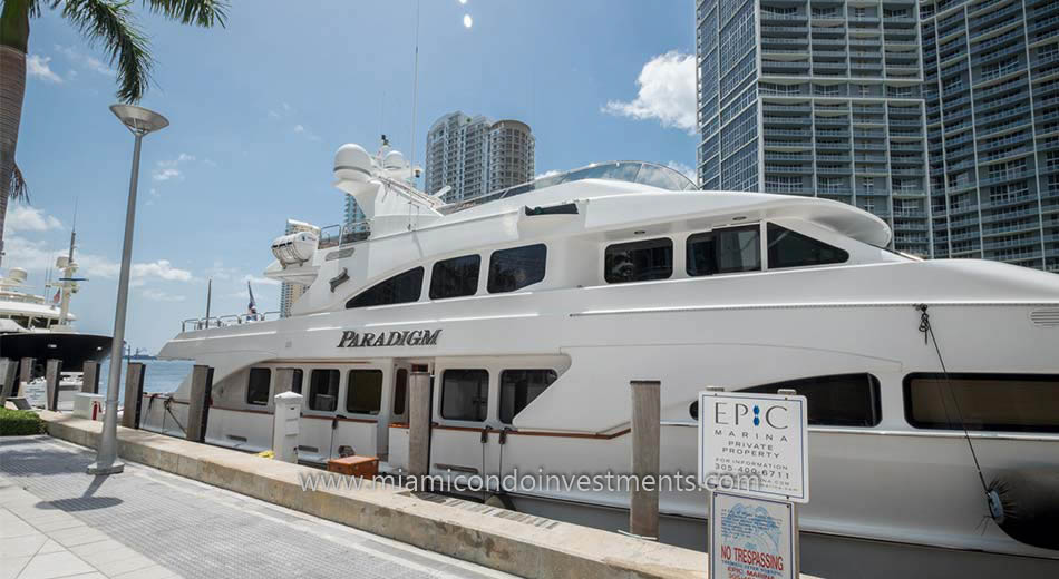 Yachts docked along Downtown Miami