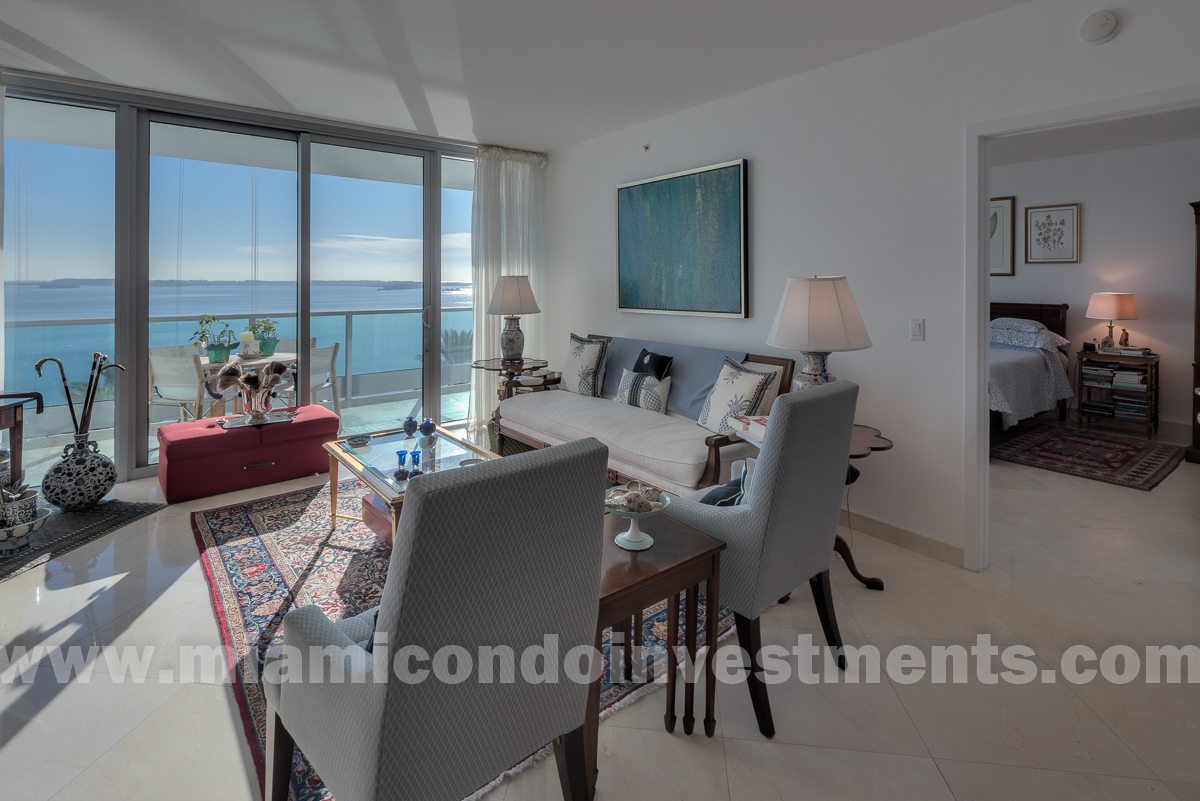 living room of unit 1105 at Jade at Brickell Bay