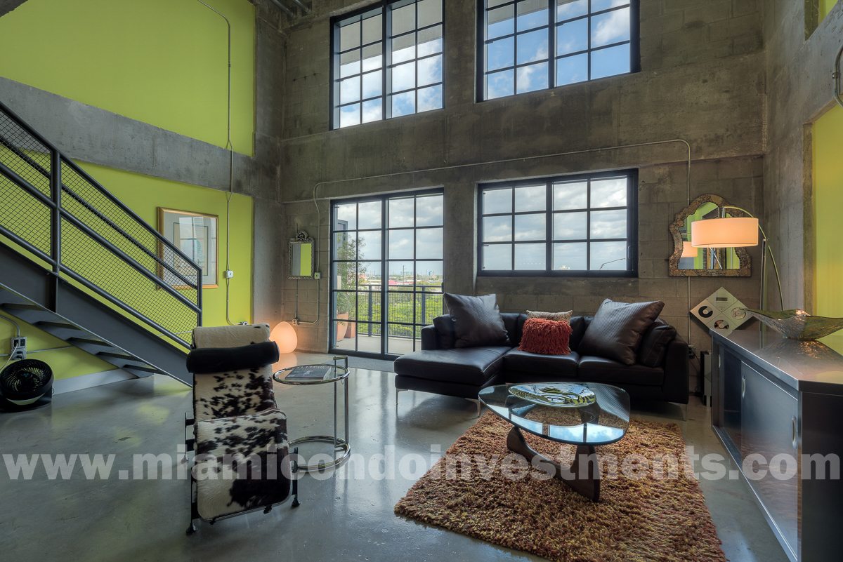 industrial loft at Parc Lofts with 20-foot ceilings