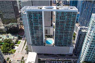 aerial view of 500 Brickell west tower condos