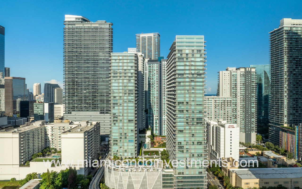 Axis on Brickell South drone facing front of building