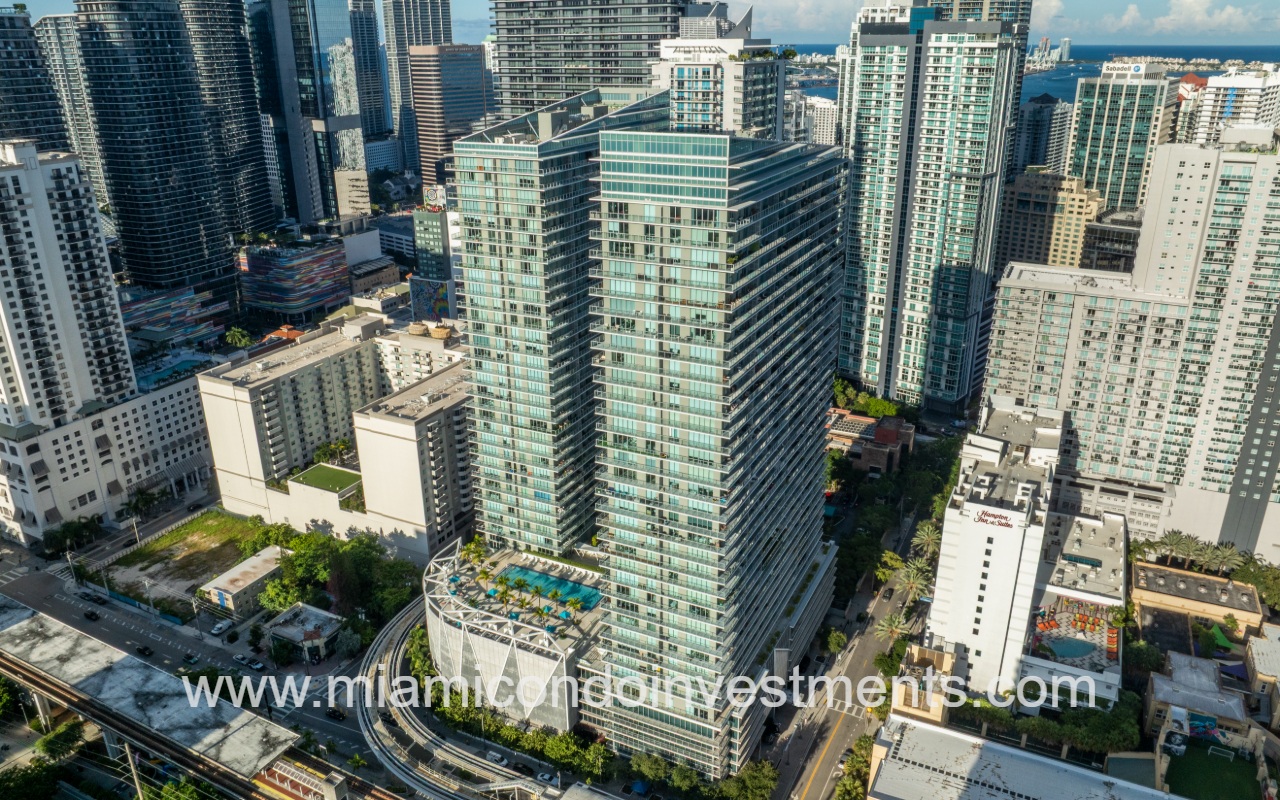 Axis on Brickell South drone closeup angle view of condo building