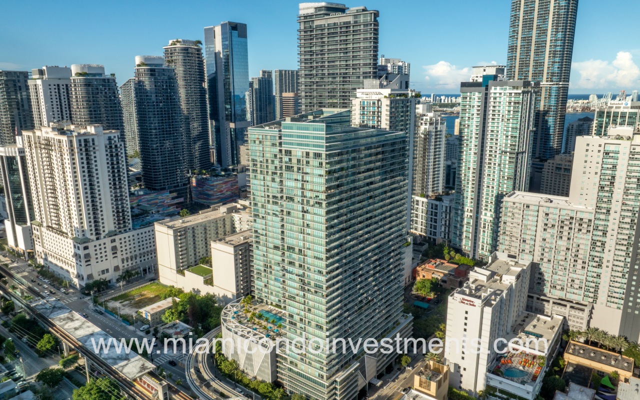 Axis on Brickell South drone angle view of condo building