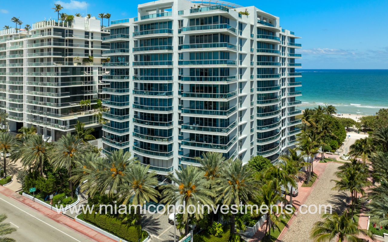 Azure drone view of condo building exterior