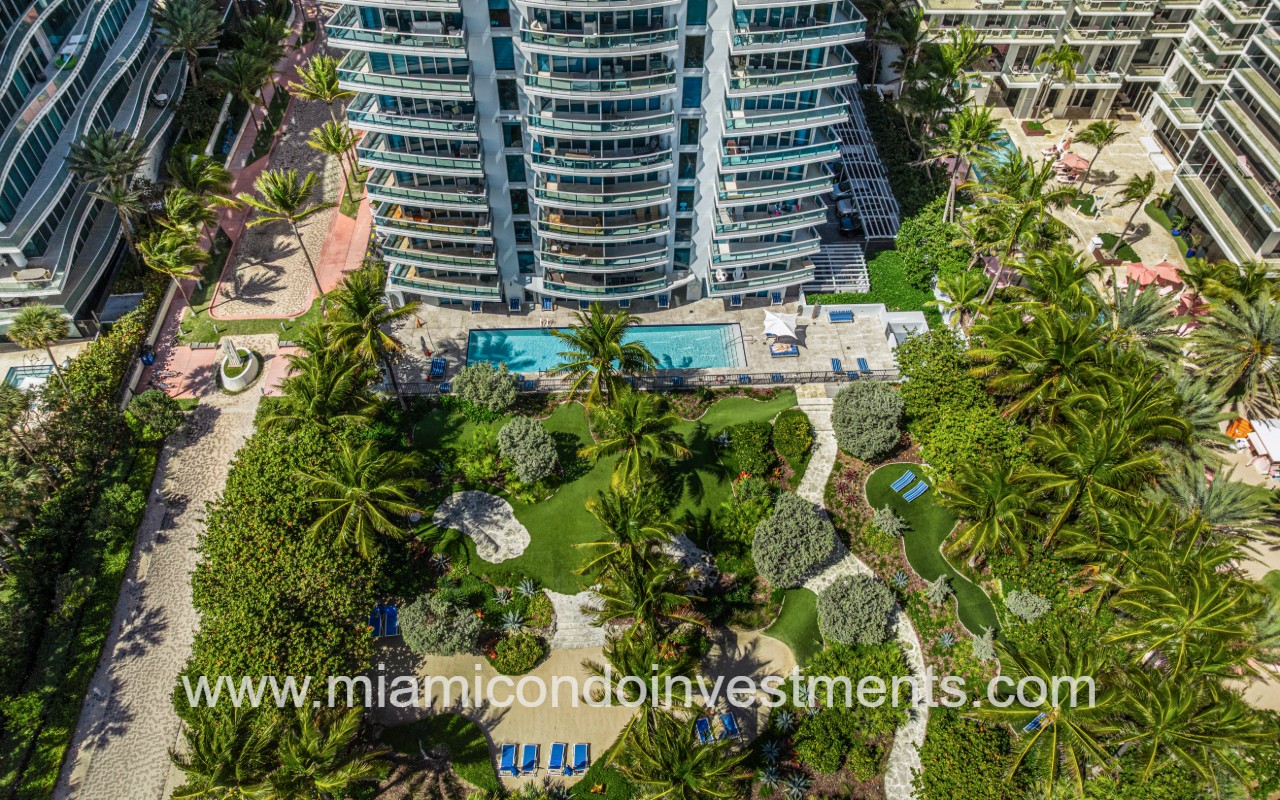 Azure drone downward view of condo building exterior