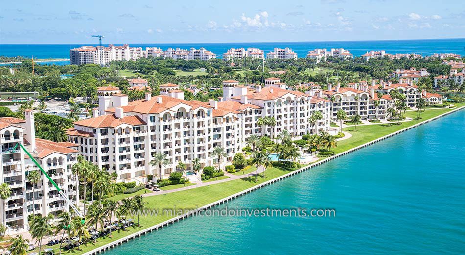 aerial photo of Bayview condos on Fisher Island