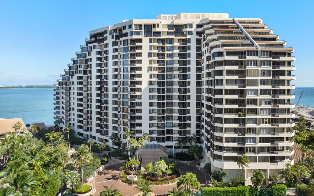 Brickell Key One drone view front of building