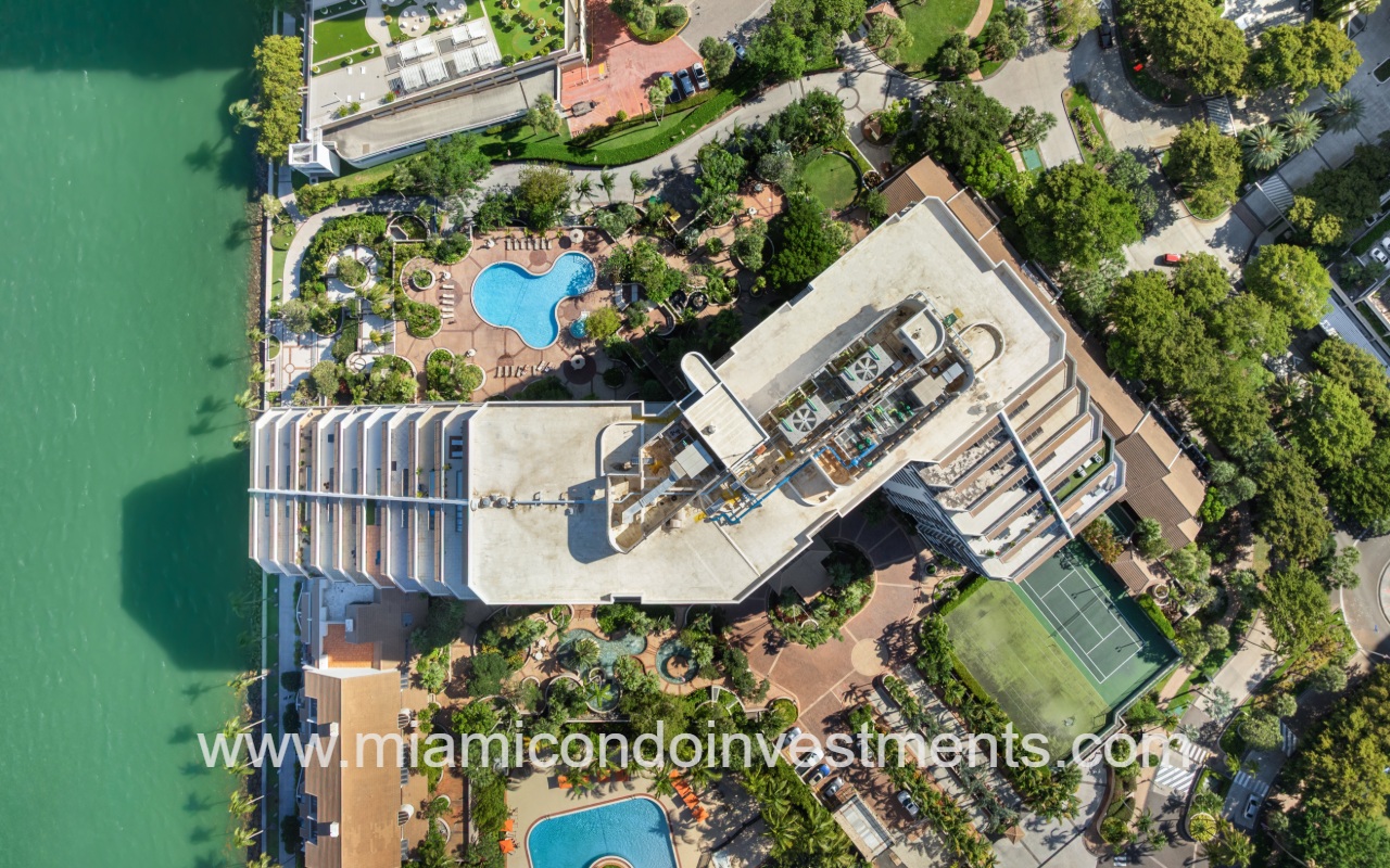 Brickell Key One aerial view of building rooftop