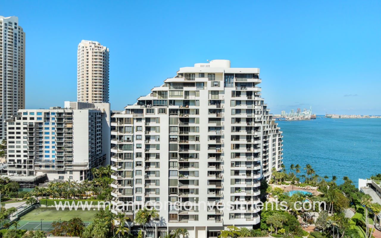 Brickell Key One drone view of building