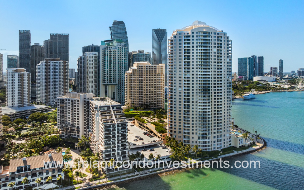 Brickell Key Two aerial view of building and area