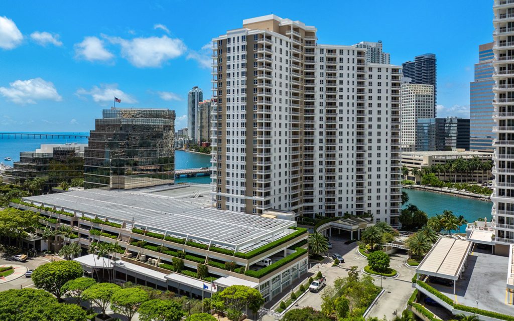 Courvoisier Courts drone view of the front of building