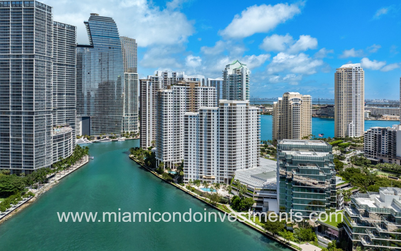 Courvoisier Courts drone view of building down waterway