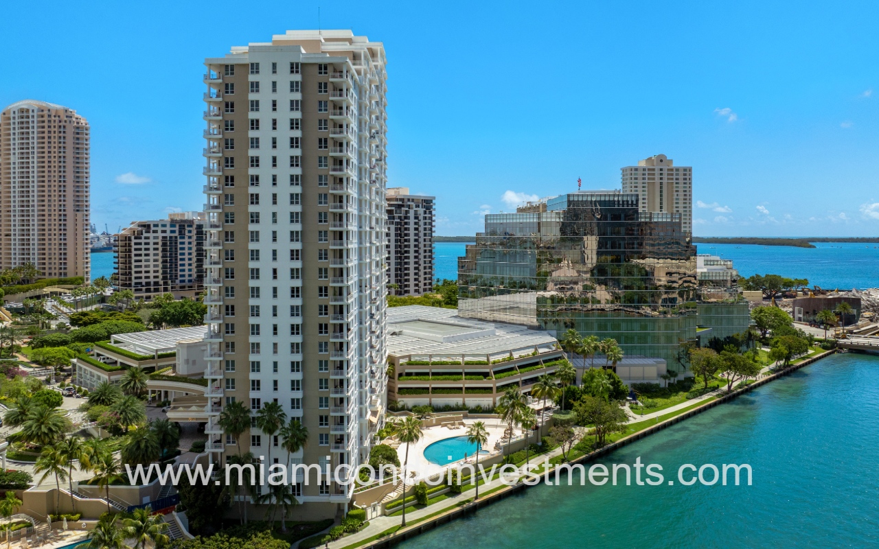 Courvoisier Courts drone view of building and area along waterway