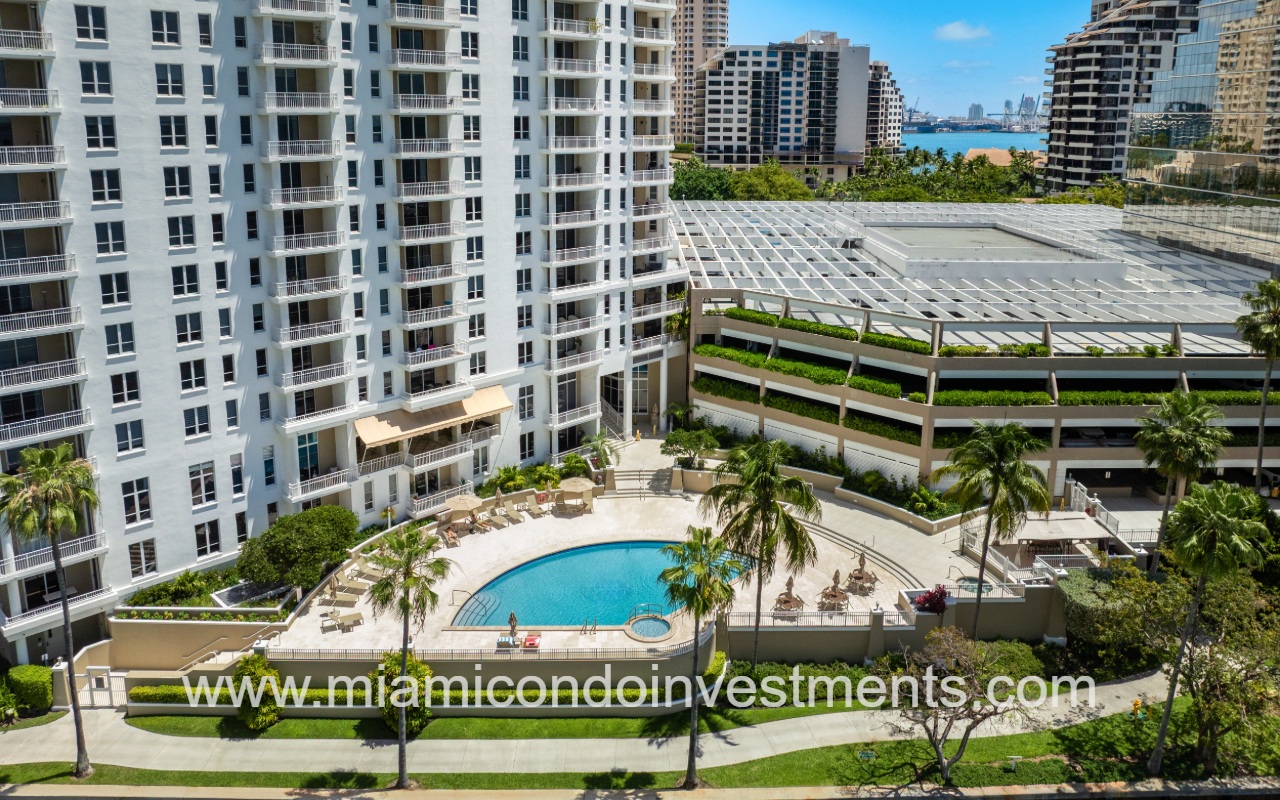 Courvoisier Courts drone view of building pool