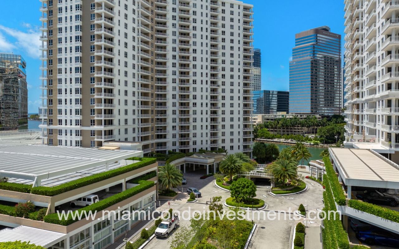 Courvoisier Courts drone view of the front of building entry