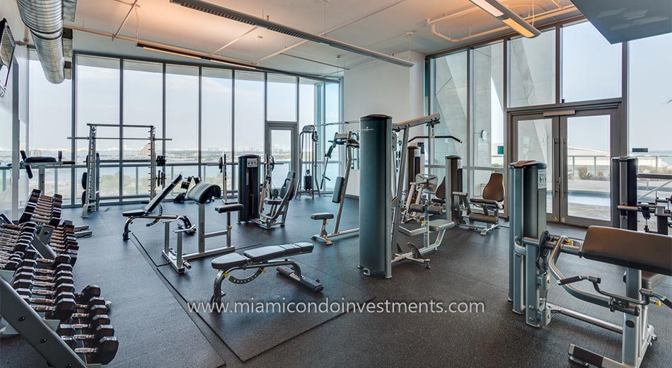 fitness center at Marinablue condos