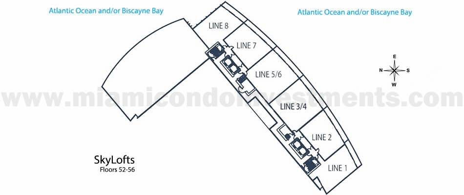 Marina Blue skylofts key plan floors 52-56