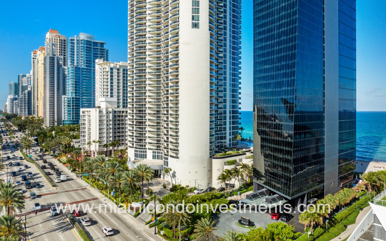 Muse drone of side angle building exterior front