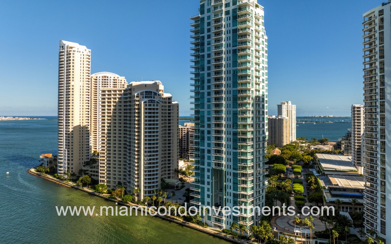 One Tequesta Point drone view of condo building from above waterway