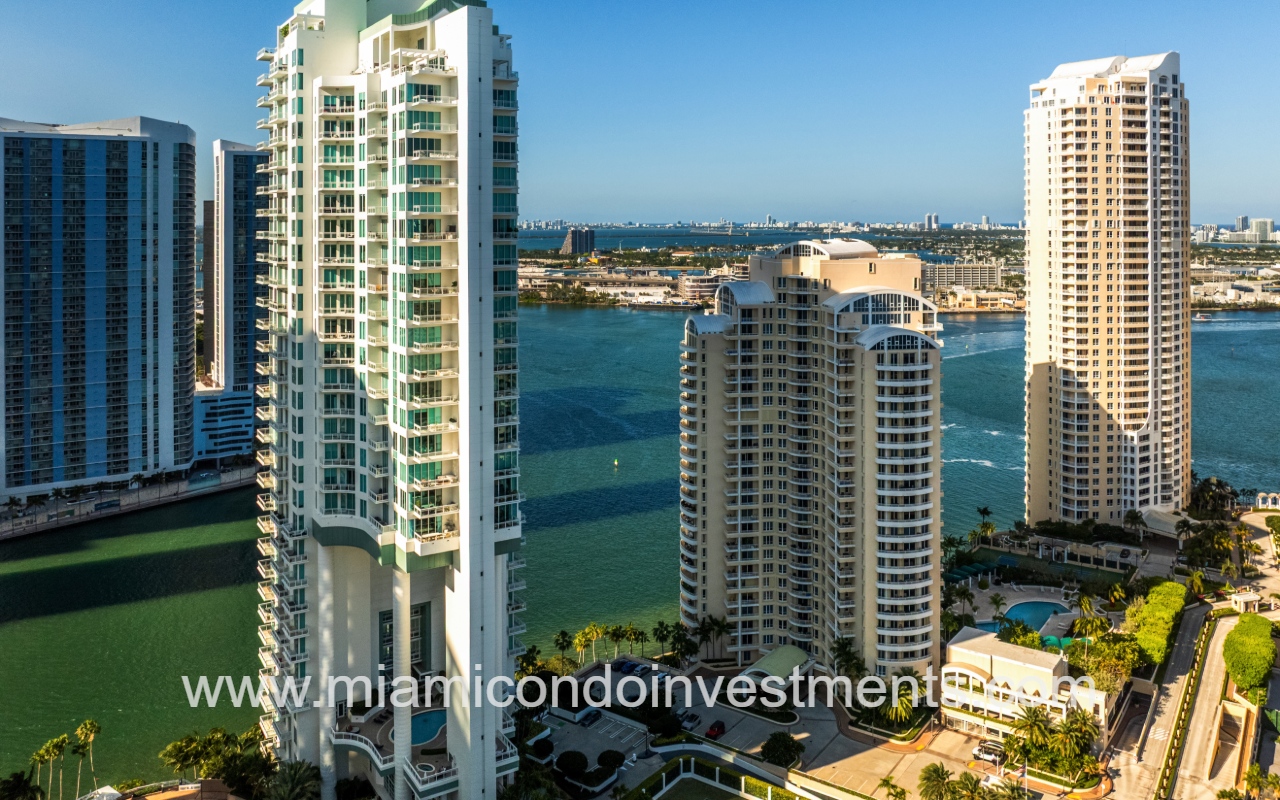One Tequesta Point drone view of condo building on waterway