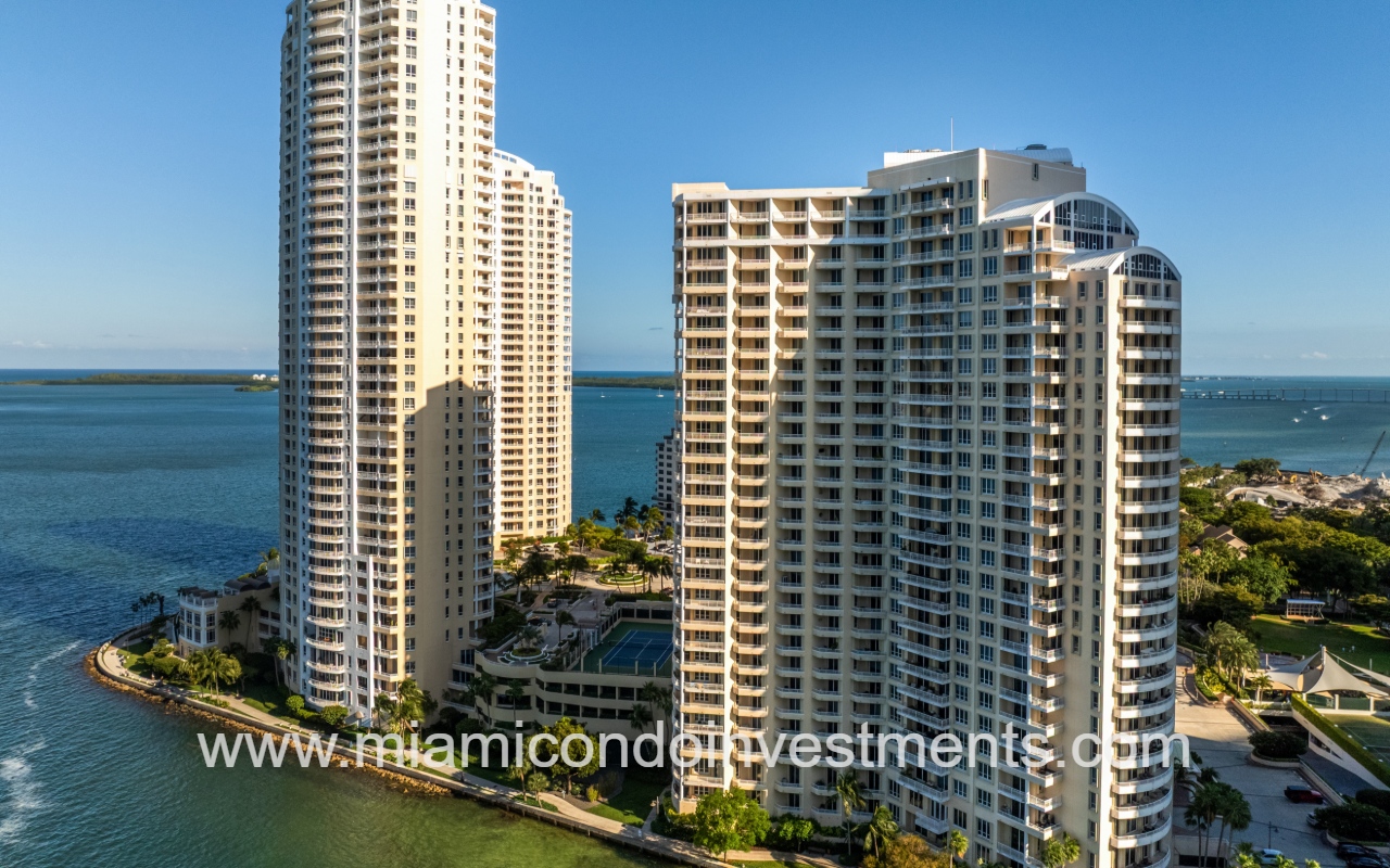 One Tequesta Point drone view of condo building closeup from waterway