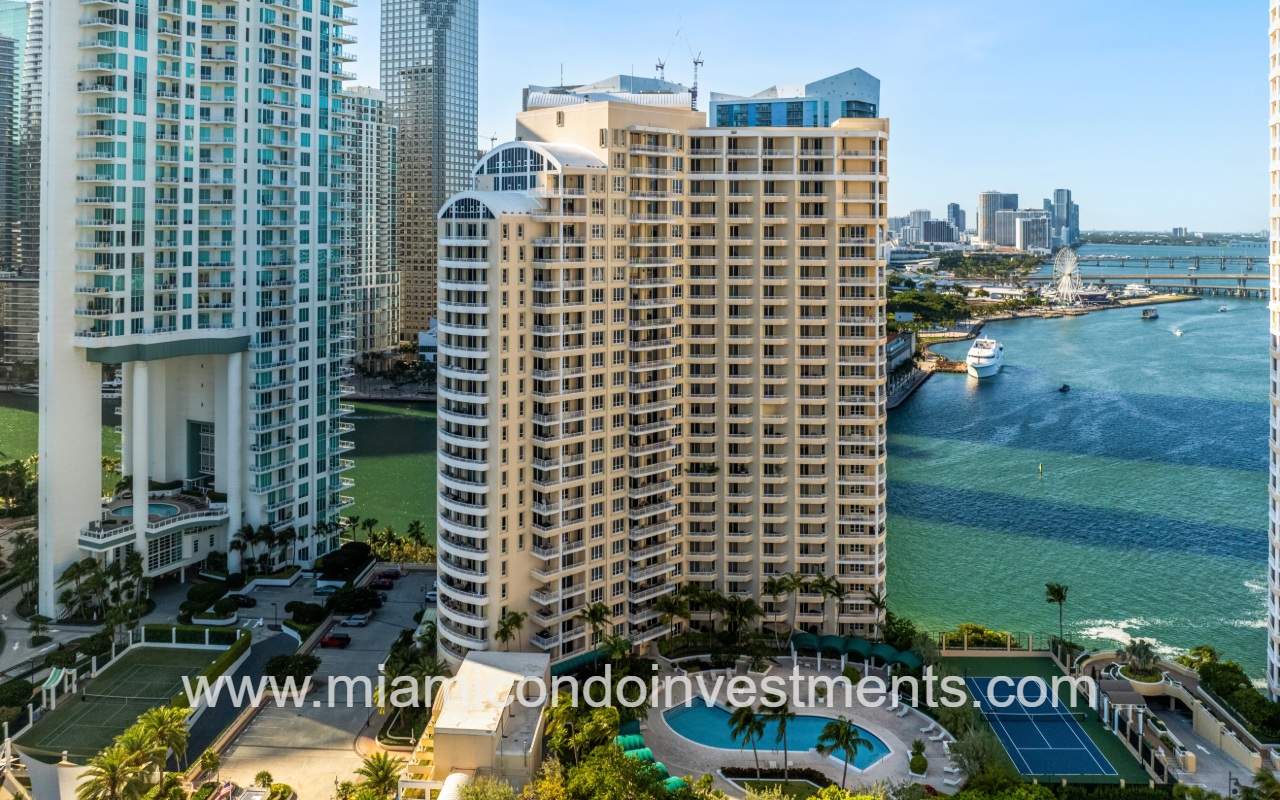 One Tequesta Point drone facing condo building and pool area