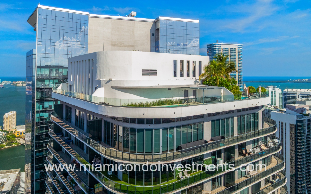 SLS Lux drone view of top of condo building exterior