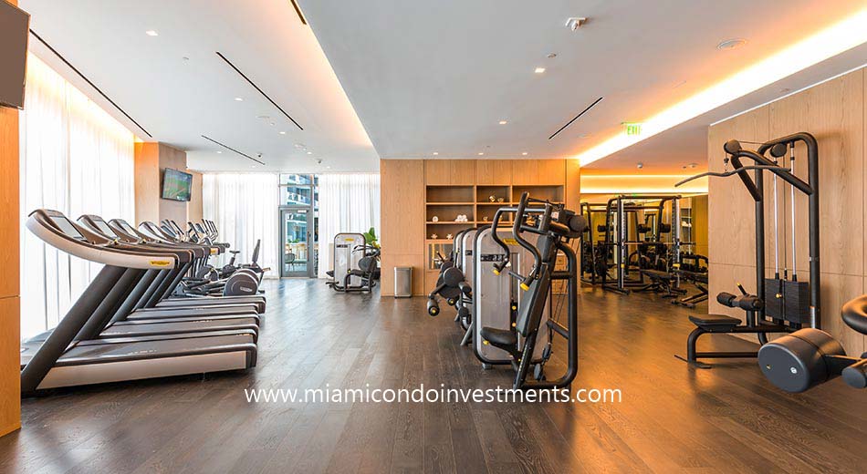 fitness center at SLS Lux condos