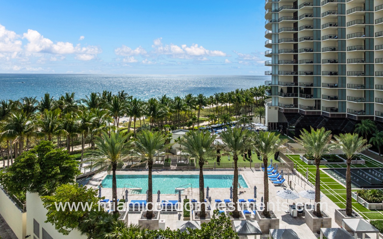 St. Regis Bal Harbour North drone side view facing pool