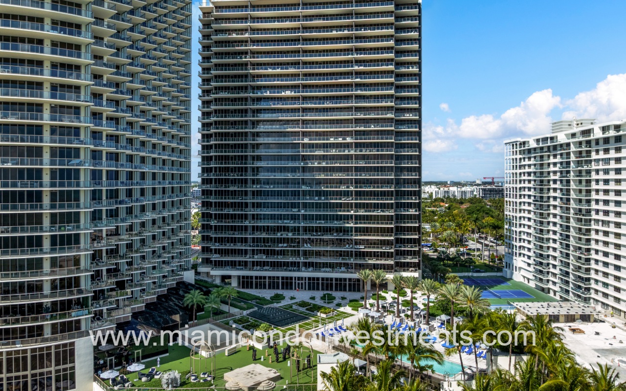 St. Regis Bal Harbour North drone view of back of building exterior closeup
